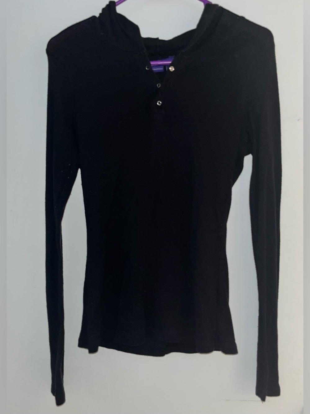 Miley Cyrus Black Long Sleeve button up Henley Hoodie Top